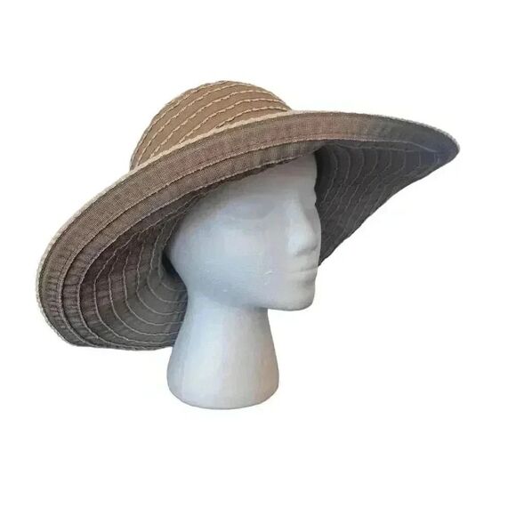 Scala Women's Tan & White Poly Striped Adjustable Sunhat - Picture 5 of 7